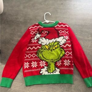 Red Grinch Holiday Sweater with Green Accents